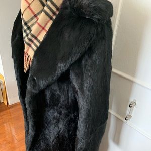 Black Rabbit fur mid-length coat w/ collar